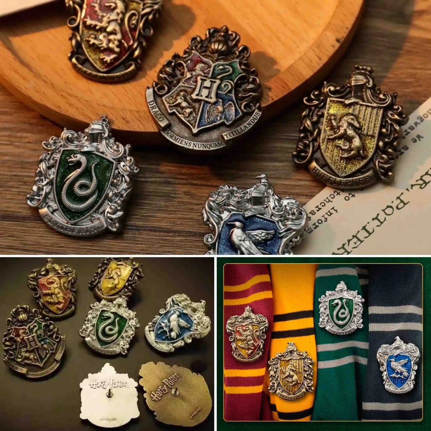 Pines Metálicos Harry Potter x 5 🪄 Escudos de Hogwarts – Colección de Casas