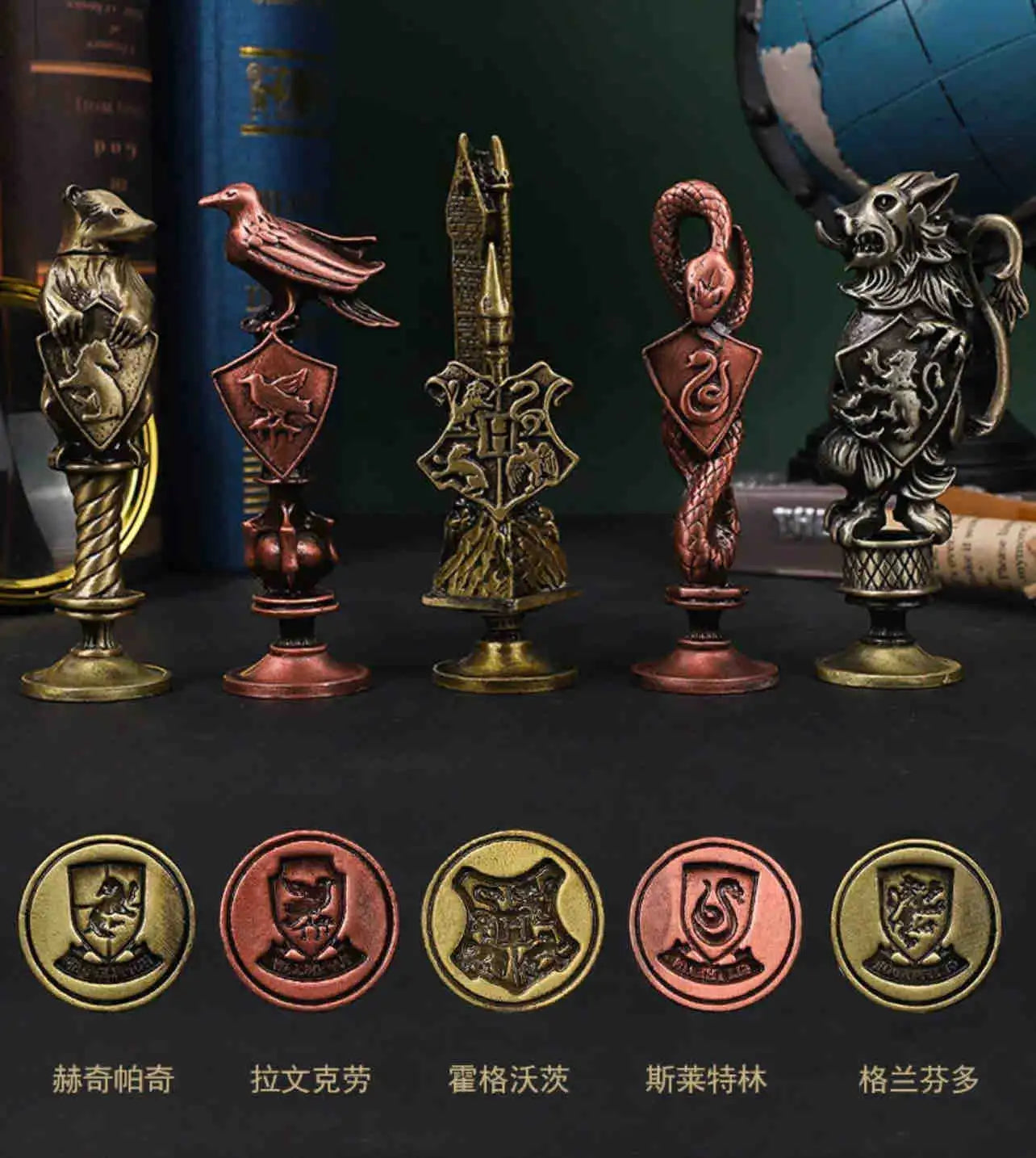 🪄 Set de Sellos de Lacre Harry Potter ✨ Hogwarts Edition – 5 Casas y Varita para Sellar 🦁🐍🦅🦡